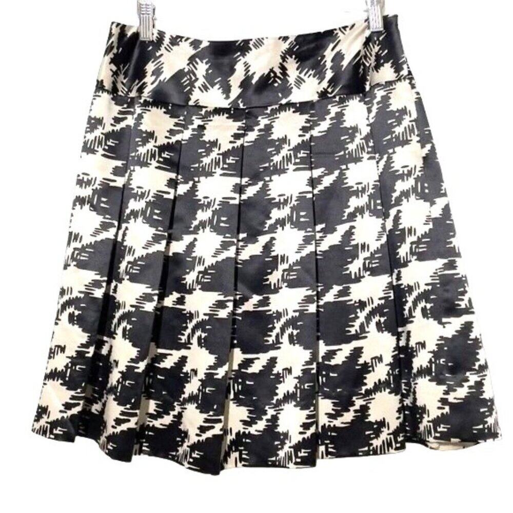 Trina Turk Houndstooth Pleated Skirt Wool Silk Blend Black White Size 4 Lined - Picture 2 of 9